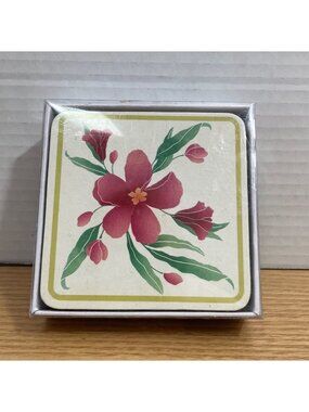 Vtg Corelle Pacific Bloom Pattern Coasters Cork Backed Set 6 Floral New In Box